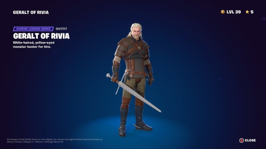 Écran de prévisualisation de Fortnite Geralt