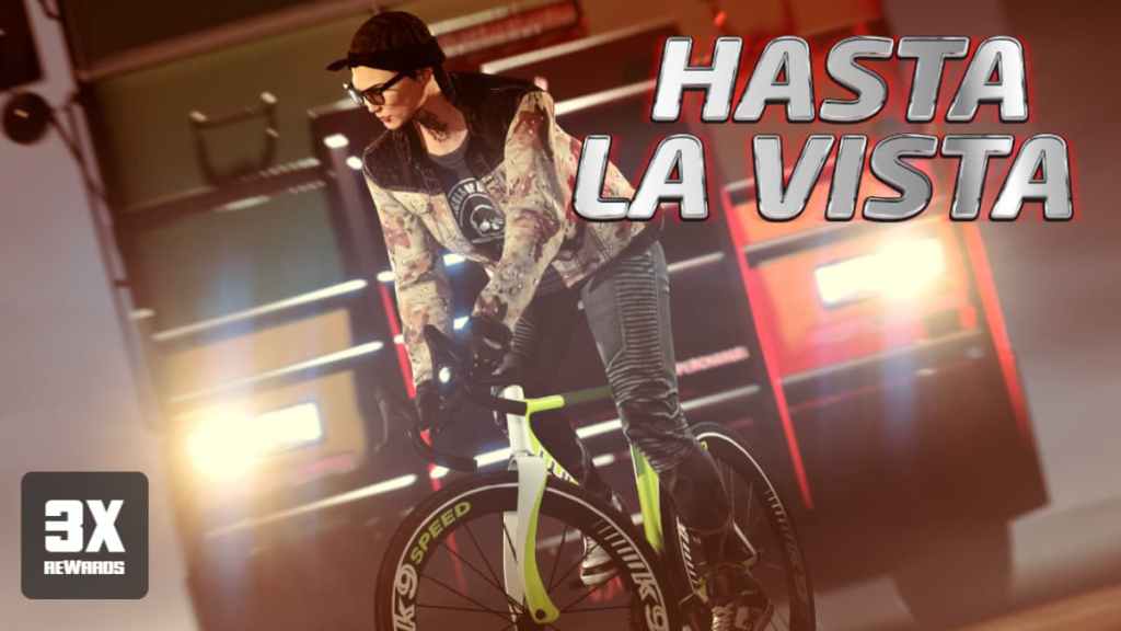 Une personne faisant du vélo lors de l'événement Hasta La Vista dans GTA V en ligne.