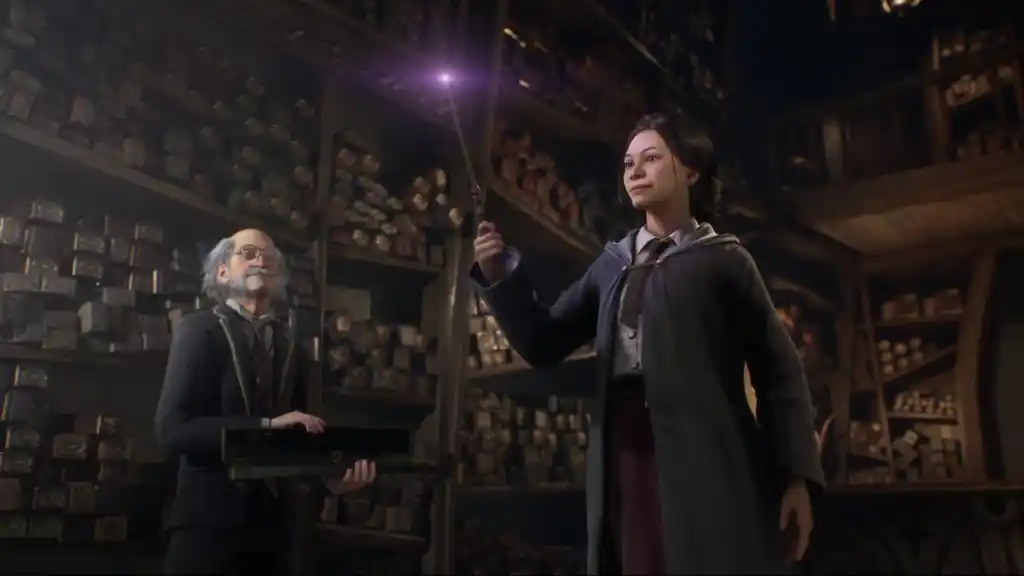 Hogwarts Legacy: Comment faire le tour Wingardium Leviosa - Capture d'écran dans Ollivanders. 