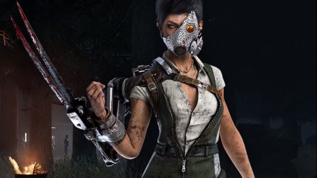 Une femme avec un masque futuriste et une griffe en métal