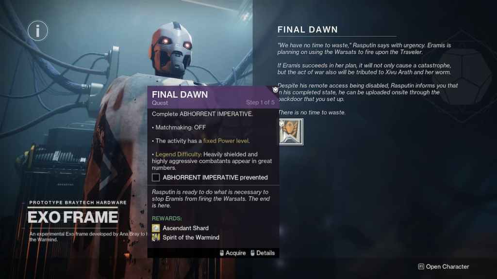 Destiny 2 Comment terminer l'aube finale - Raspoutine dans la tour. 