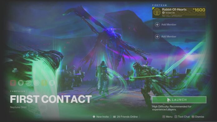 How to Find the War Beast Keycard in Destiny 2 - First Contact mission launch screen.