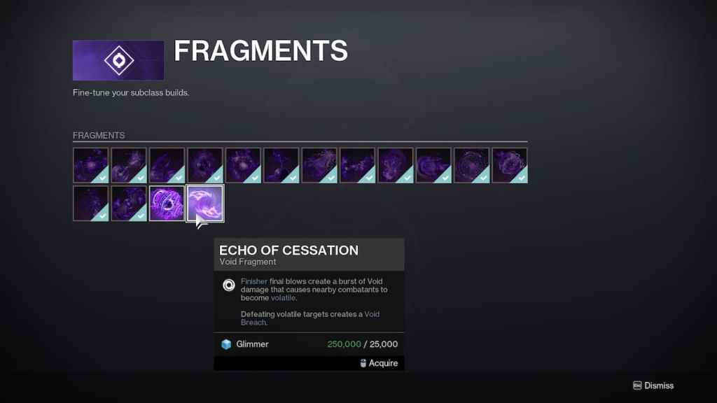 Comment obtenir Echo of Cessation dans Destiny 2 - Fragment à vendre.