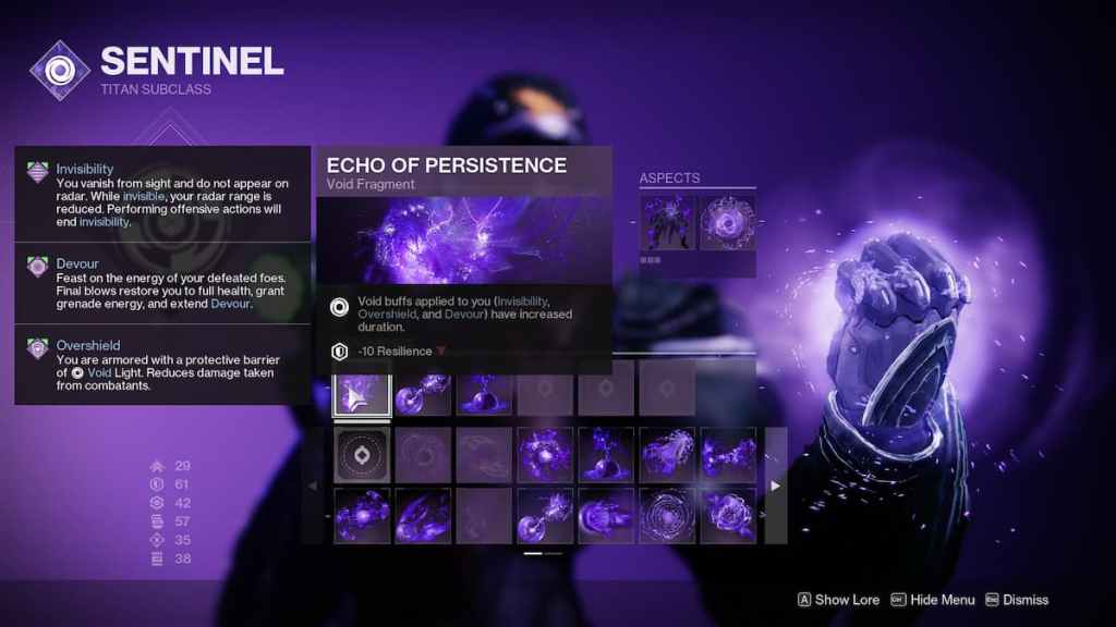 Meilleure construction de Void Titan pour Destiny 2 Lightfall - Echo of Persistence. 
