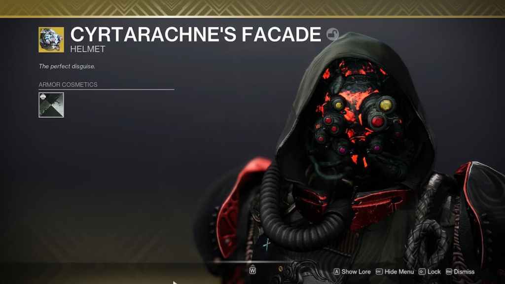 Comment obtenir la façade exotique de Cyrtarachne dans Destiny 2 Lightfall - casque dans l'inventaire. 