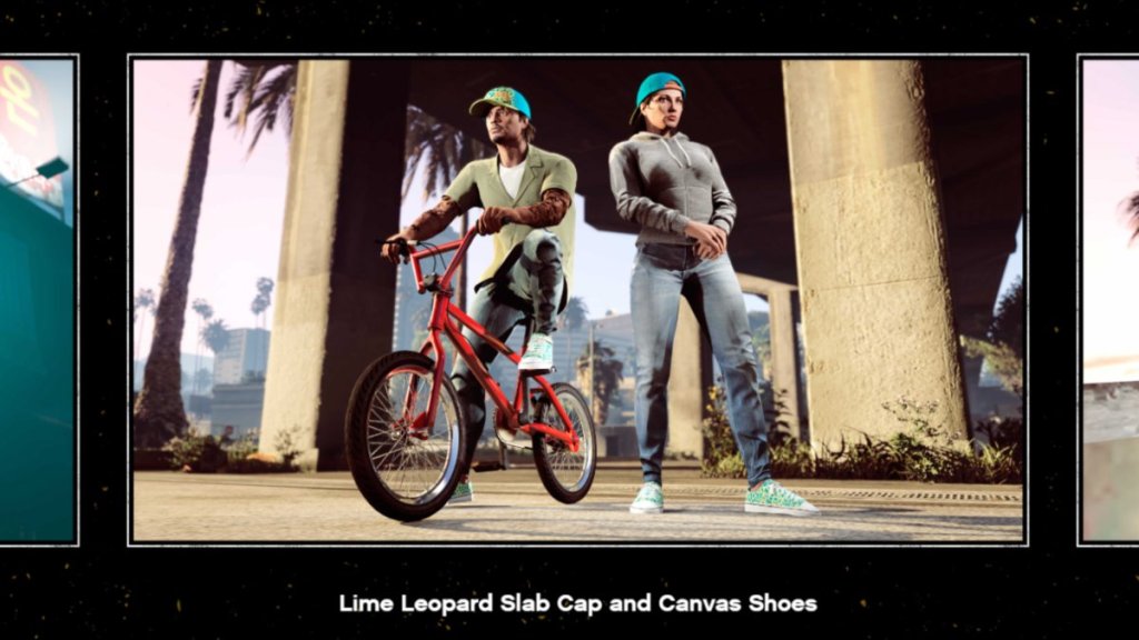 Un homme et une femme portant la casquette Lime Leopard Slab et des chaussures en toile