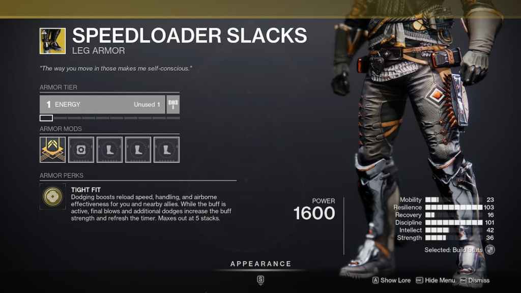 Destiny 2 - Comment obtenir les bottes Speedloader Slacks - Bottes dans l'inventaire. 