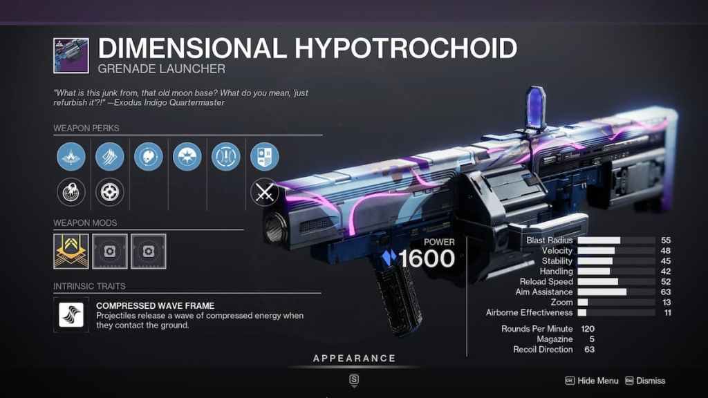 Destiny 2 Dimensional Hyptrochoid God Roll pour PvE et PvP