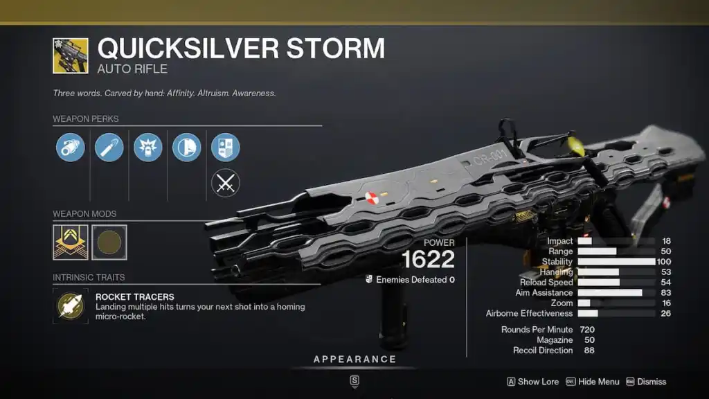Destiny 2 Lightfall: Comment obtenir le fusil automatique exotique Quicksilver Storm - Arme dans l'inventaire.