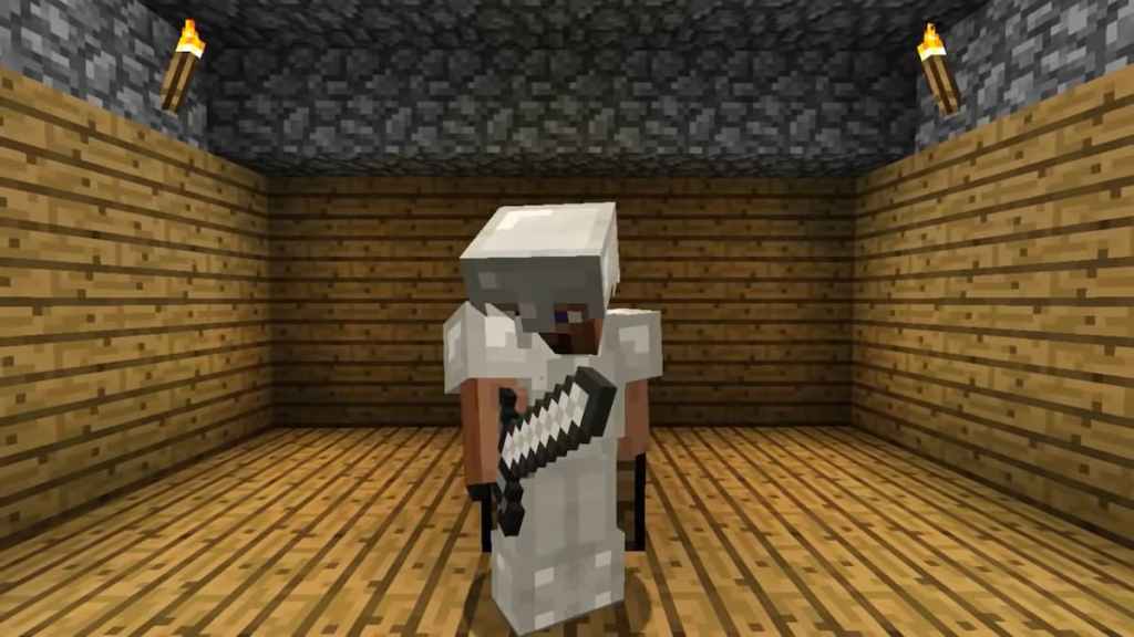 Steve en armure de fer complète dans Minecraft