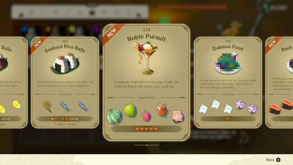 Comment obtenir la recette de Noble Pursuit dans les ingrédients de Zelda Tears of the Kingdom