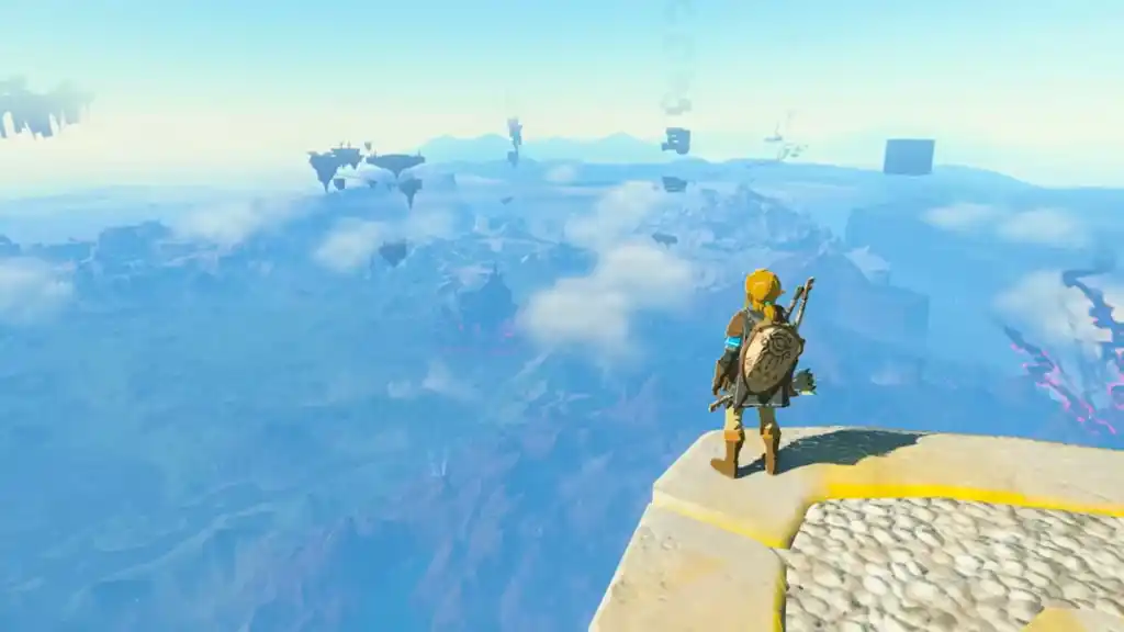 Link debout sur une falaise dans Zelda Tears of the Kingdom