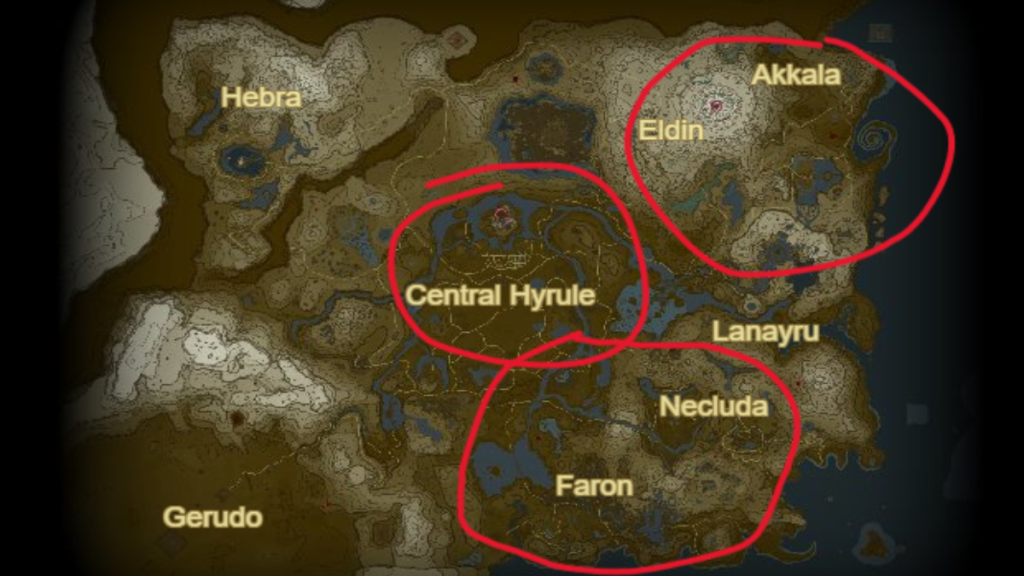 Emplacements approximatifs des Hinox noirs dans Tears of the Kingdom