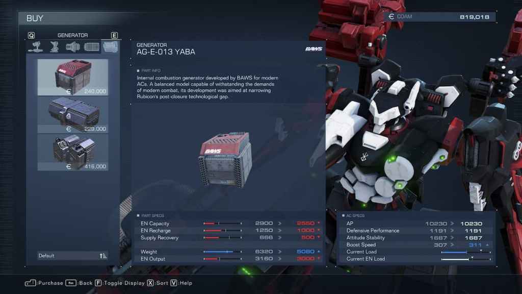 Construction du début du jeu Armored Core 6 Best Generators