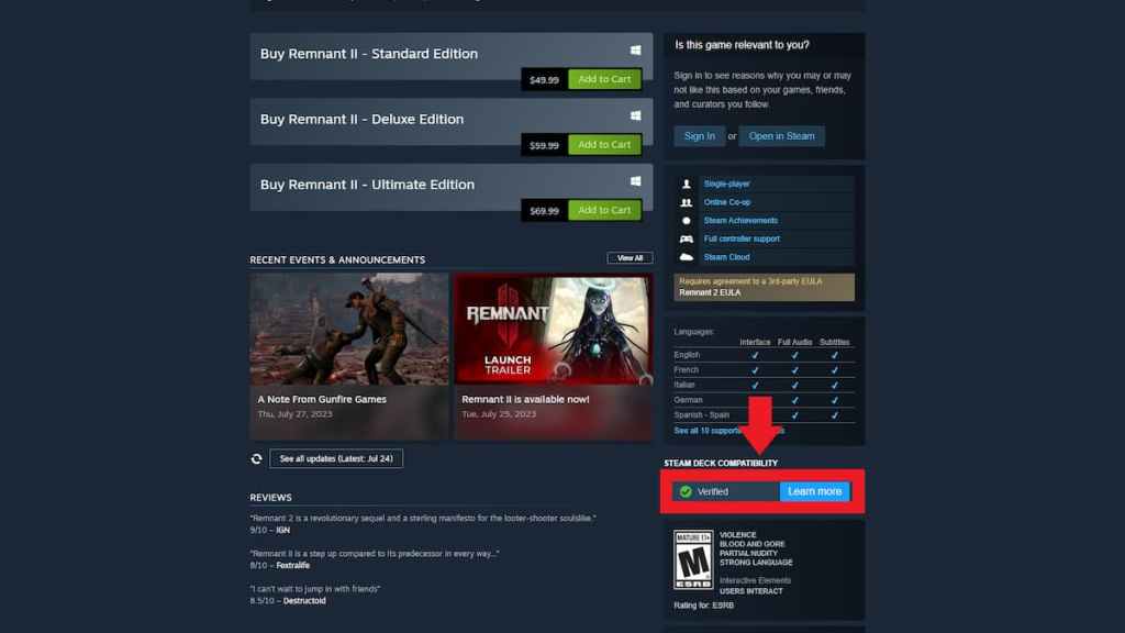 Pouvez-vous jouer à Remnant 2 sur Steam Deck ?  vérification