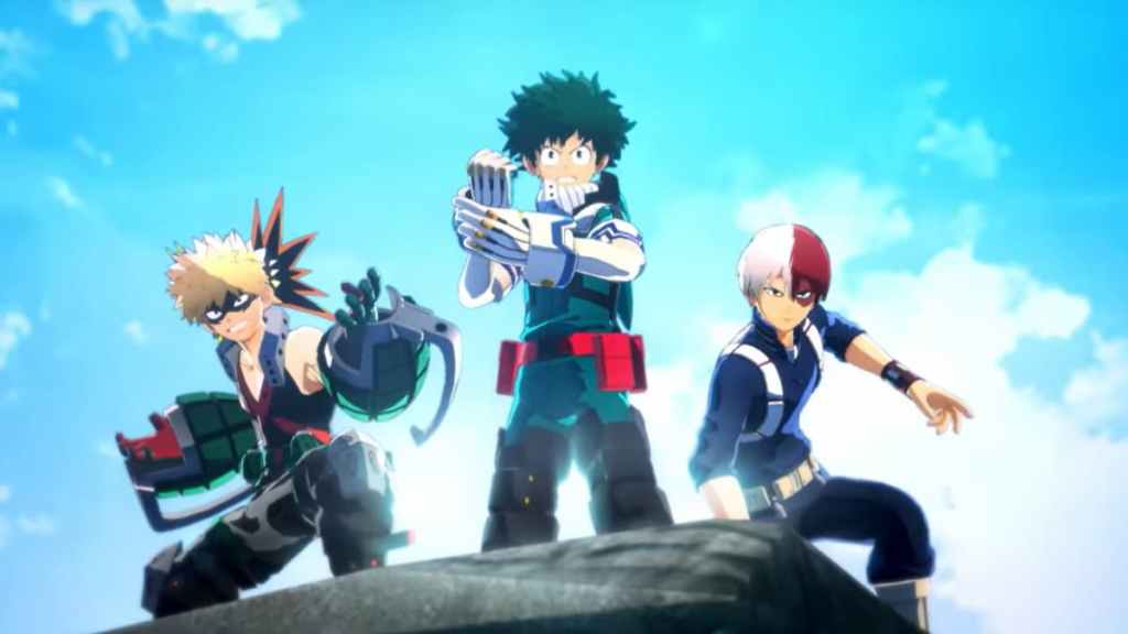 Izuku, Bakugo et Todoroki dans My Hero Ultra Rumble