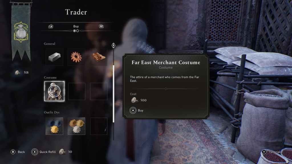 Comment obtenir un costume de marchand d'Extrême-Orient au prix AC Mirage
